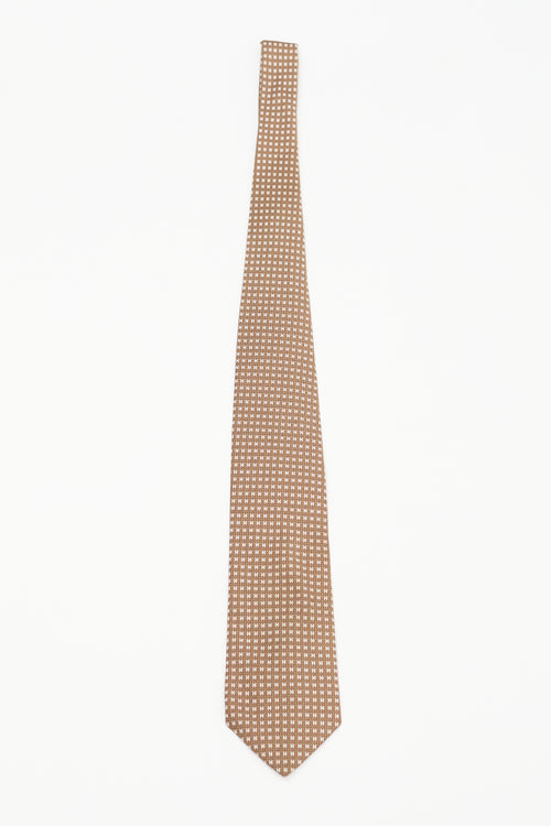 Hermès Brown 
White Silk Faconnee H Bicolore Tie