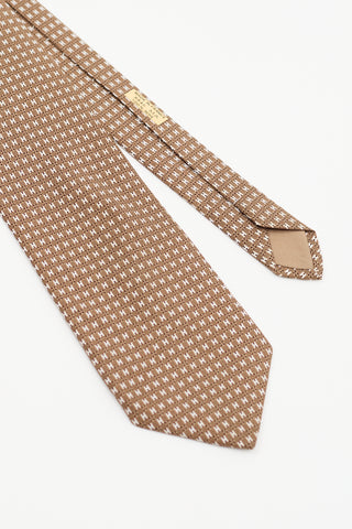 Hermès Brown 
White Silk Faconnee H Bicolore Tie