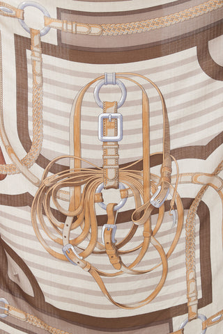 Hermès Brown Silk 
Cashmere Coaching 140 Scarf