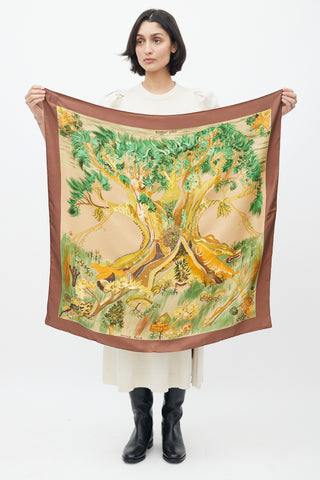 Hermès Brown Silk Kuggor Tree 90 Scarf