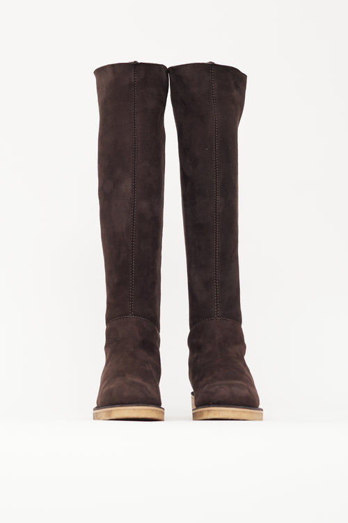 Hermès Brown Suede Knee High Boot