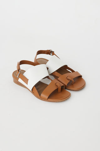 Hermès Brown 
White Leather Strappy Sandal