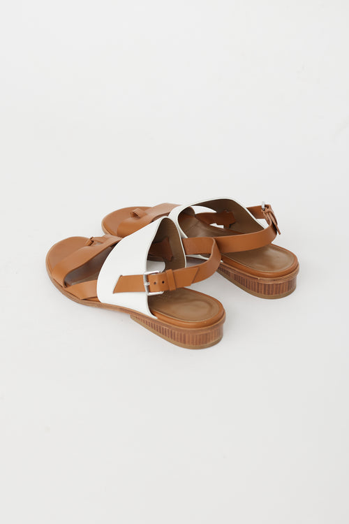 Hermès Brown 
White Leather Strappy Sandal