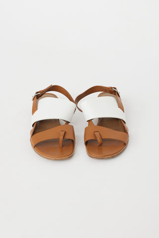 Hermès Brown 
White Leather Strappy Sandal