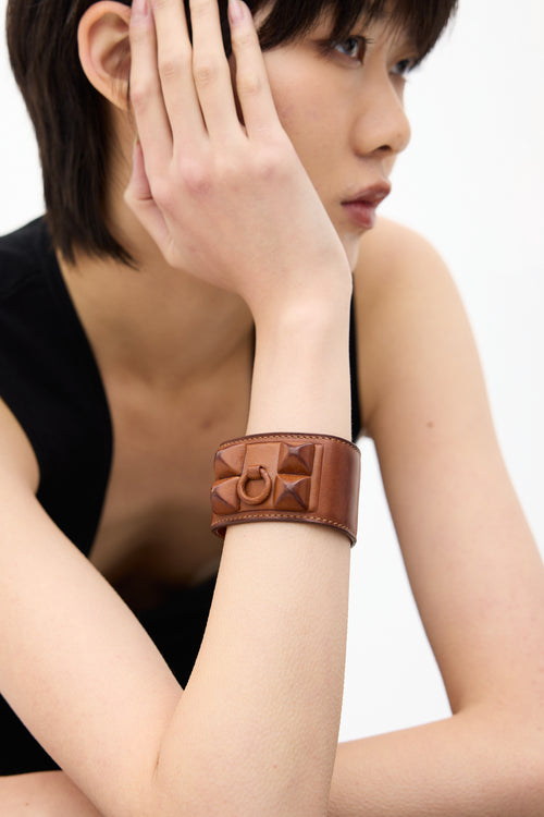 Hermès Brown Leather Collier de Chien Shadow Cuff