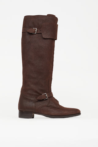 Hermès Dark Brown Suede Front Zip Riding Boot