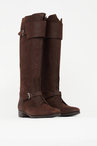 Hermès Dark Brown Suede Front Zip Riding Boot