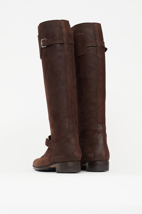 Hermès Dark Brown Suede Front Zip Riding Boot