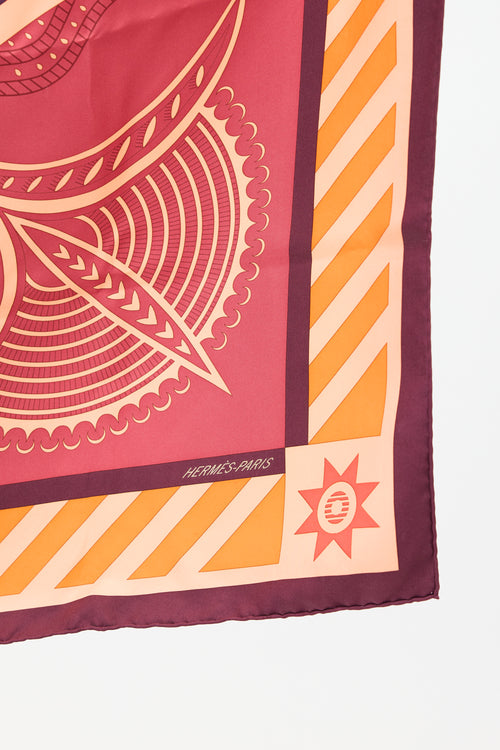 Hermès Burgundy 
Multi Silk Géométrie Crétoise 90 Scarf