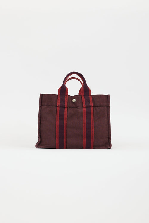 Hermès 2000s Burgundy 
Red Toile Herline Fourre Tout PM Bag