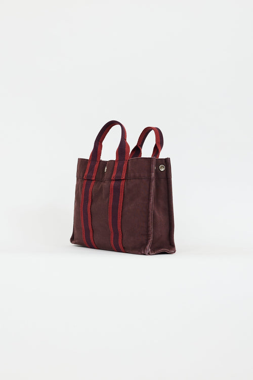 Hermès 2000s Burgundy 
Red Toile Herline Fourre Tout PM Bag