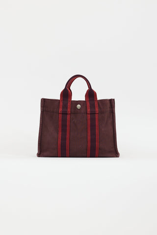 Hermès 2000s Burgundy 
Red Toile Herline Fourre Tout PM Bag