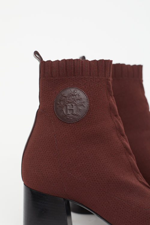 Hermès Burgundy Volver 60 Knit Ankle Boot