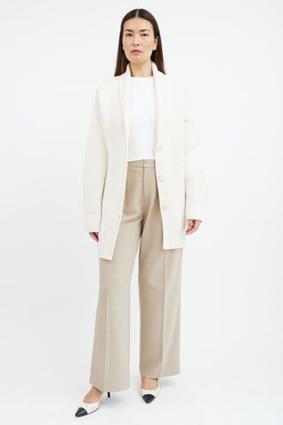 Hermès Cream Cashmere Button Front Long Cardigan