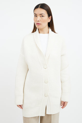 Hermès Cream Cashmere Button Front Long Cardigan