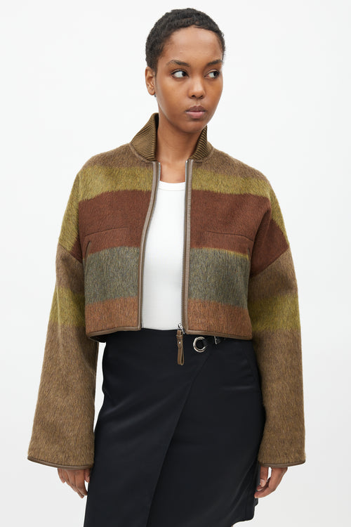 Hermès Fall 2022 Brown 
Green Cashmere Crop Jacket