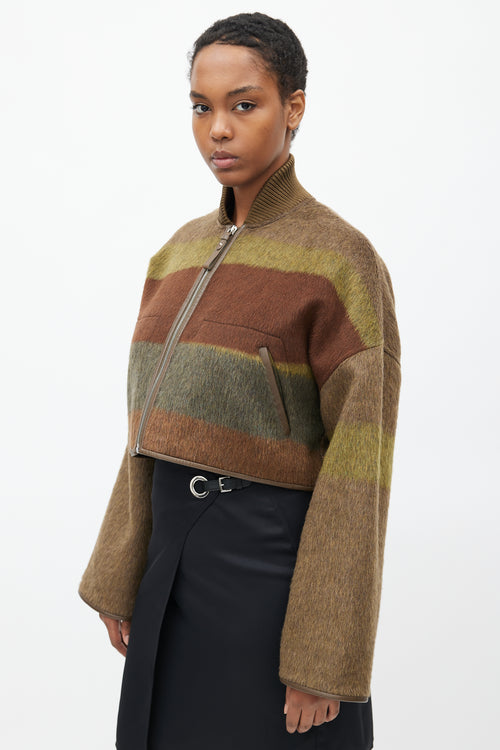 Hermès Fall 2022 Brown 
Green Cashmere Crop Jacket