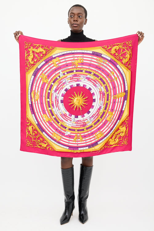 Hermès Fuchsia 
Multicolour Silk Astrologie Dies et Hore 90 Scarf