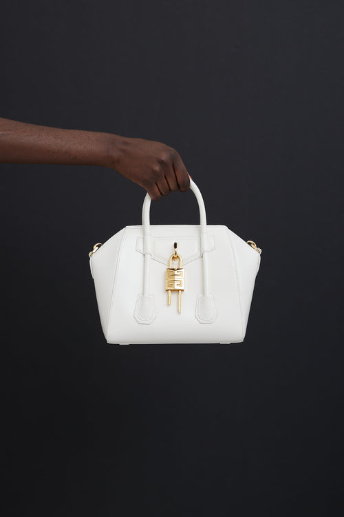 Givenchy White 
Gold Mini Antigona Lock Bag