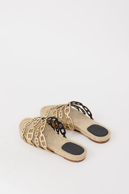 Hermès Gold 
Beige Ancone Chain Espadrille Sandal