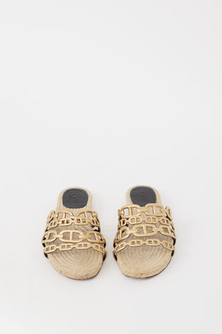 Hermès Gold 
Beige Ancone Chain Espadrille Sandal