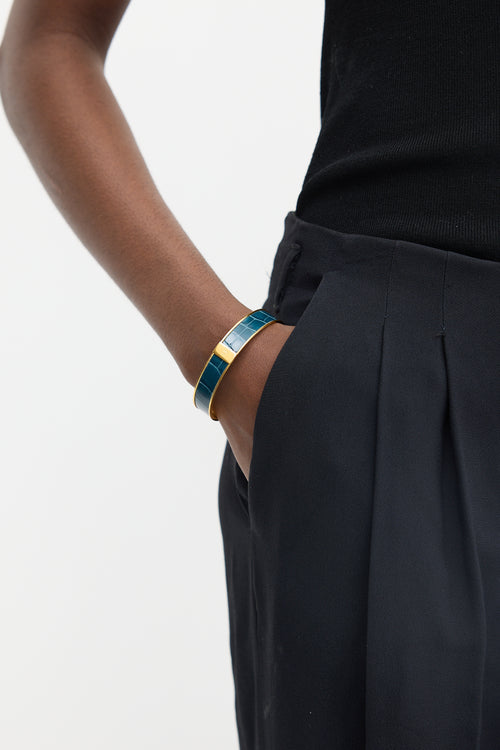 Hermès Gold 
Blue Exotic Leather Kawaii Bangle Bracelet