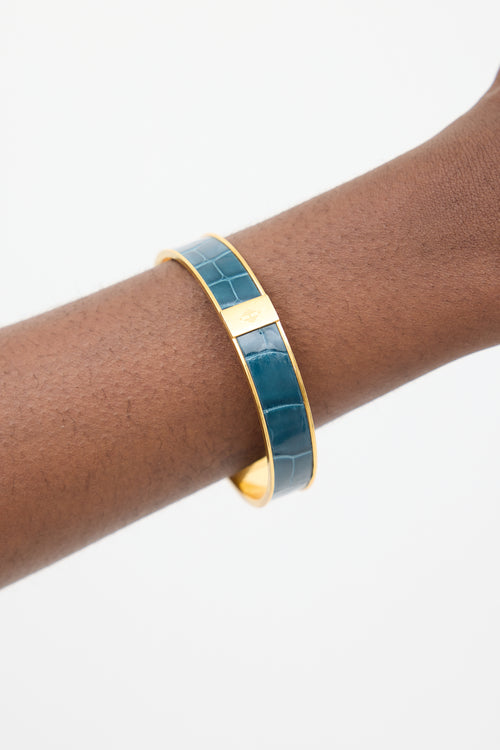 Hermès Gold 
Blue Exotic Leather Kawaii Bangle Bracelet