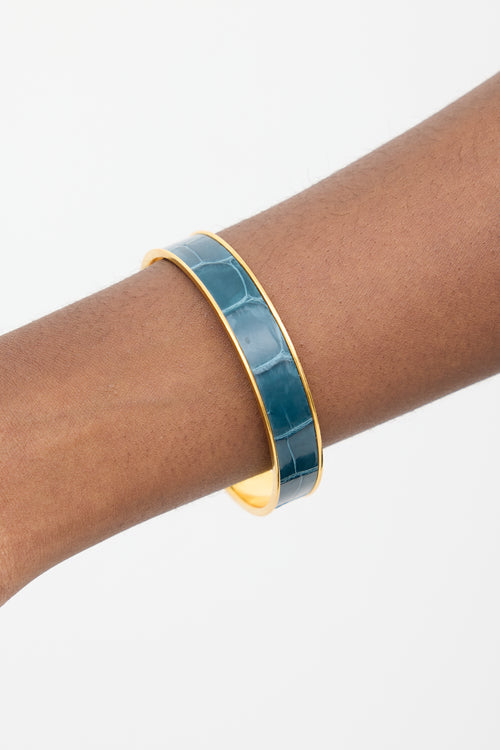 Hermès Gold 
Blue Exotic Leather Kawaii Bangle Bracelet