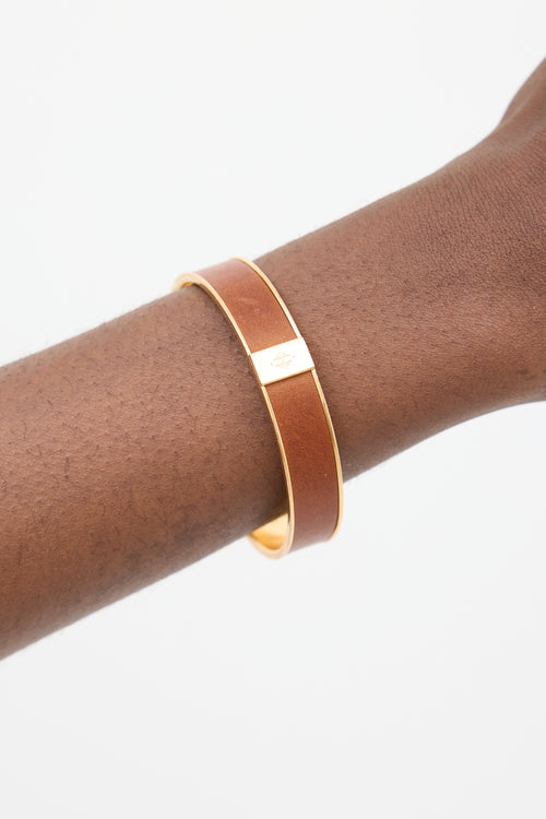 Hermès Gold 
Brown Leather Kawaii Bangle Bracelet