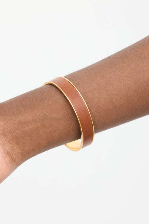 Hermès Gold 
Brown Leather Kawaii Bangle Bracelet