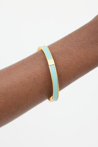 Hermès Gold 
Light Blue Swift Leather Kawaii Thin Bangle Bracelet