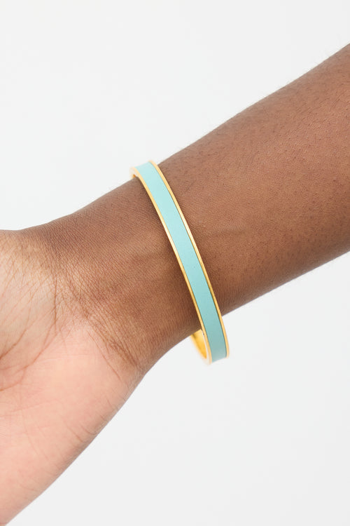 Hermès Gold 
Light Blue Swift Leather Kawaii Thin Bangle Bracelet