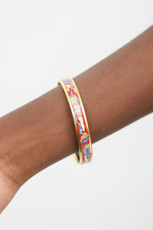 Hermès Gold 
Red Narrow Fan Enamel Bangle