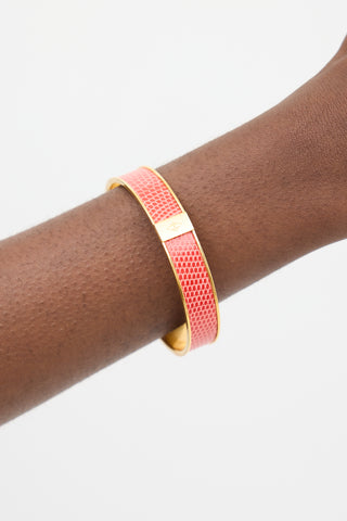 Hermès Gold 
Red Exotic Leather Kawaii Bangle Bracelet