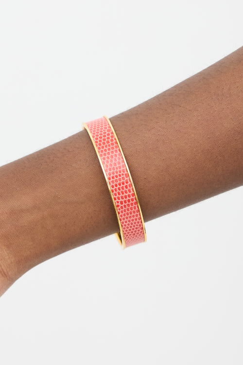 Hermès Gold 
Red Exotic Leather Kawaii Bangle Bracelet