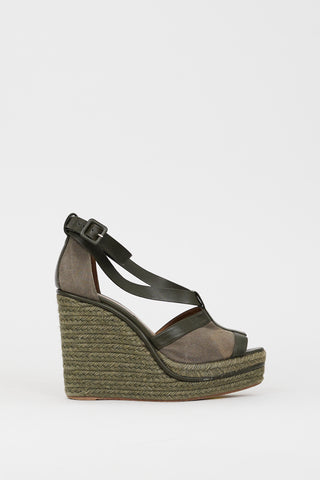 Hermès Green Canvas 
Leather Ibiza Espadrille Wedge