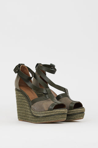 Hermès Green Canvas 
Leather Ibiza Espadrille Wedge