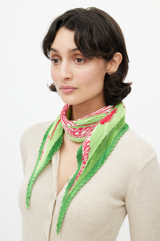 Hermès Green 
Pink Silk Plisse Les Zebres II Scarf