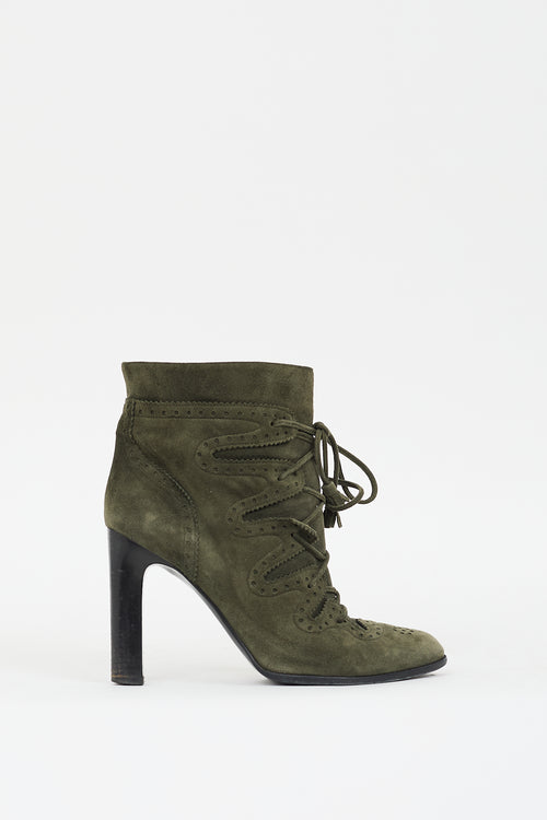 Hermès Green Suede Brogue Lace Up Boot