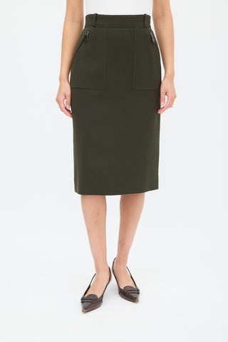 Hermès Green Wool Two Pocket Pencil Skirt