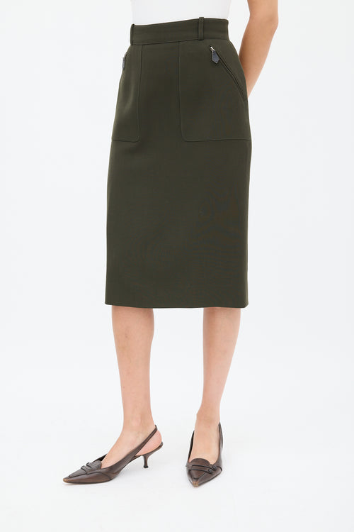 Hermès Green Wool Two Pocket Pencil Skirt