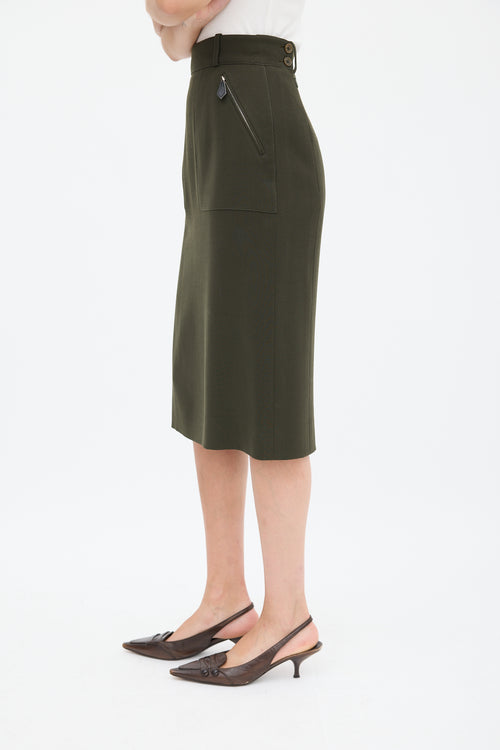 Hermès Green Wool Two Pocket Pencil Skirt