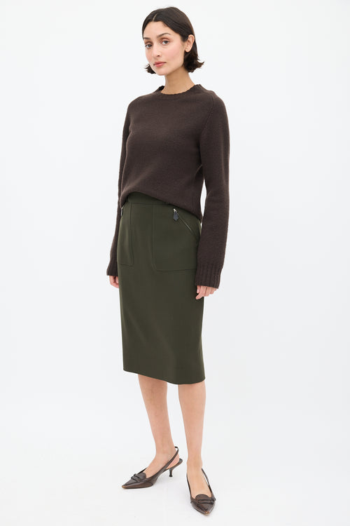 Hermès Green Wool Two Pocket Pencil Skirt