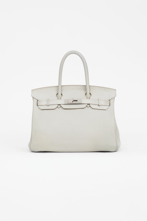 Hermès 2013 Pearl Grey Clemence Leather 
Silver Birkin 30 Bag