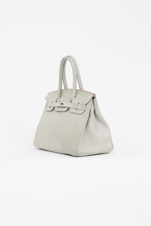 Hermès 2013 Pearl Grey Clemence Leather 
Silver Birkin 30 Bag