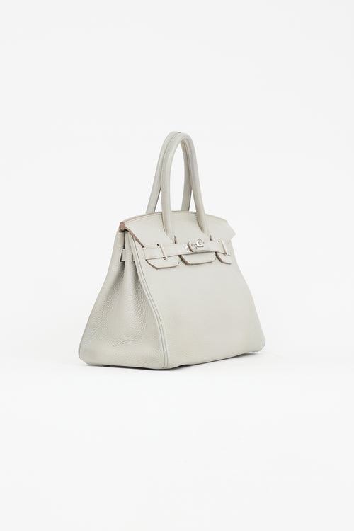 Hermès 2013 Pearl Grey Clemence Leather 
Silver Birkin 30 Bag