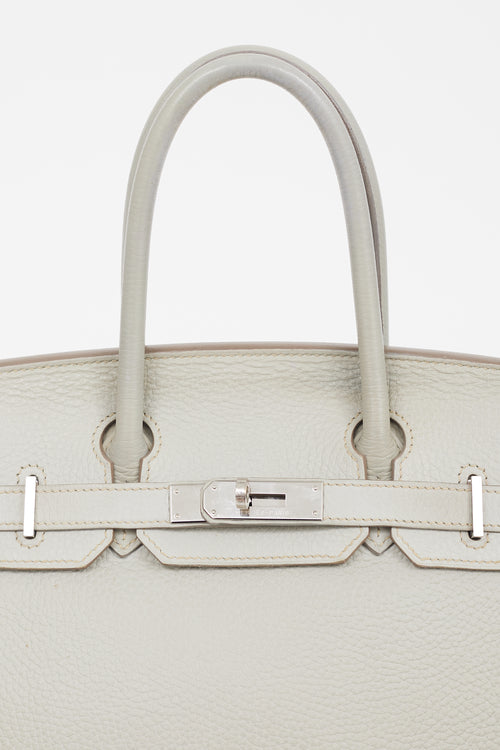 Hermès 2013 Pearl Grey Clemence Leather 
Silver Birkin 30 Bag