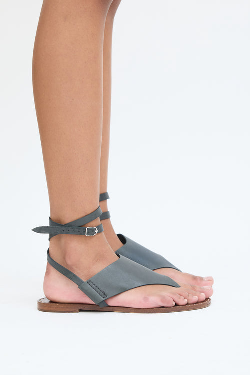 Hermès Grey 
Brown Leather T-Strap Sandal