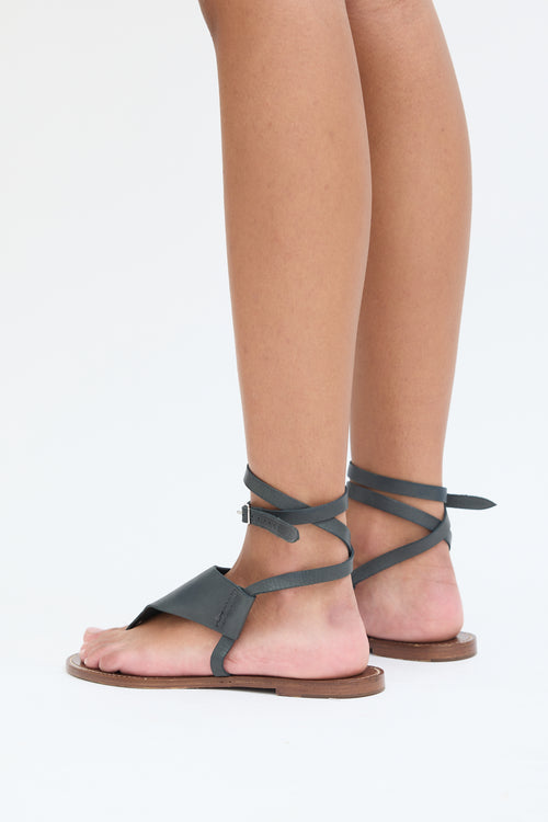 Hermès Grey 
Brown Leather T-Strap Sandal