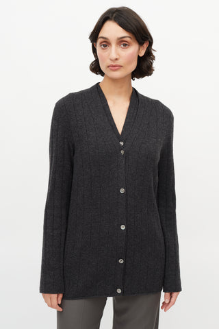 Hermès Grey Cashmere Ribbed Cardigan